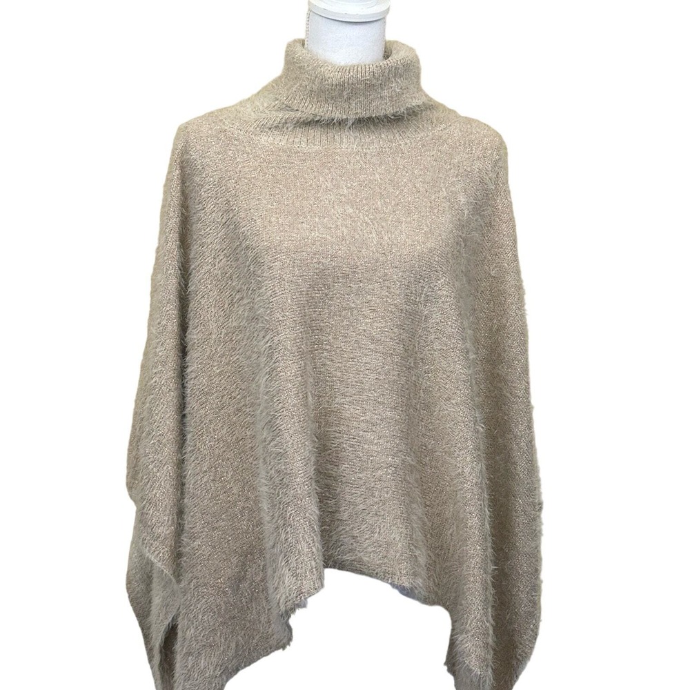 Akemi + Kin Metallic ShimmerTurtleneck Poncho OS Timeless Oversized Cozy Cocoon